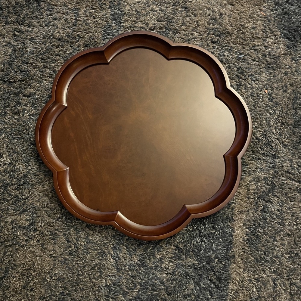 Vintage Colonial Williamsburg Cloverleaf Rich Wood Serving Decorative Tray